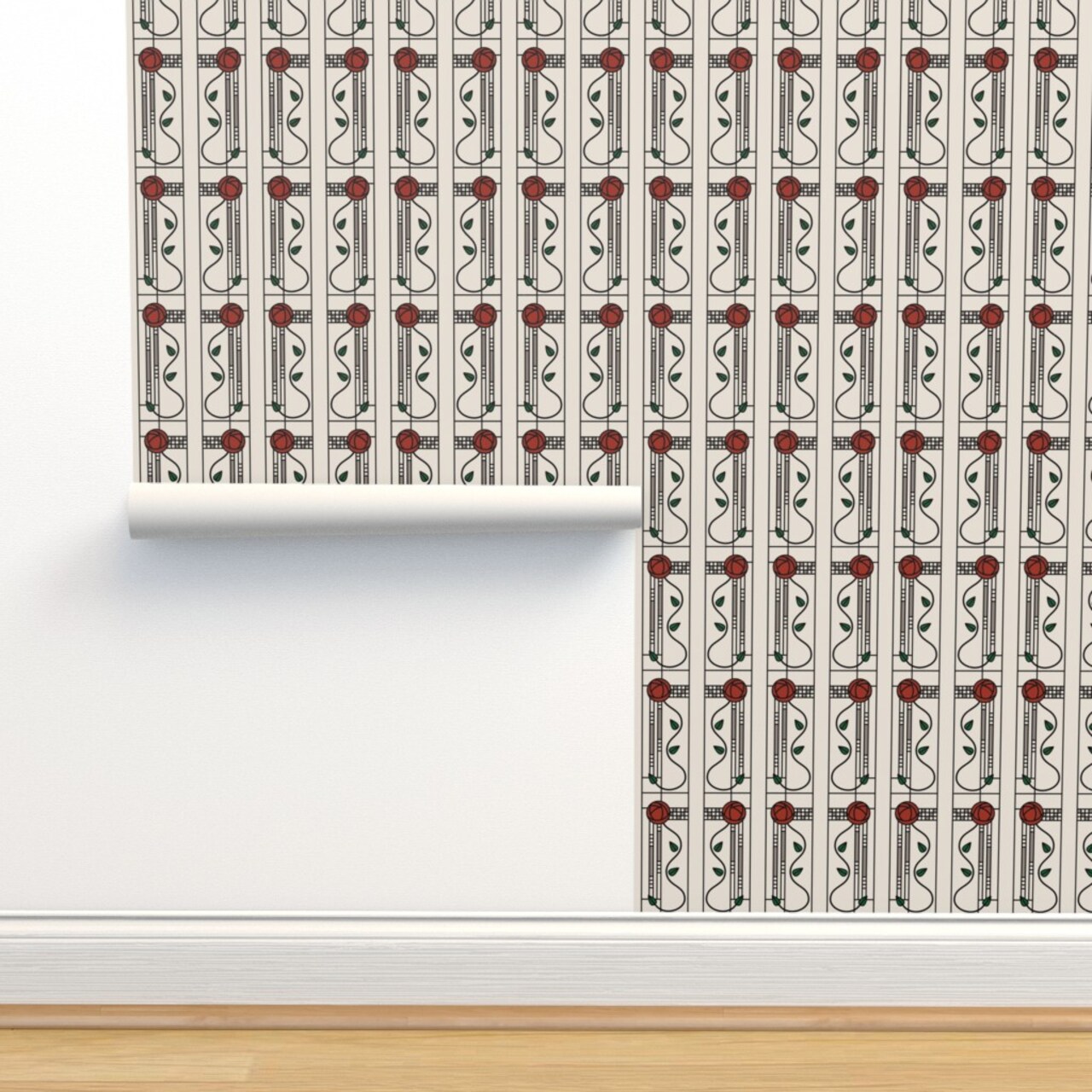 Rose Beige Antique Vintage Glasgow Craftsman Victorian Art Nouveau Mackintosh Stain Glass Window Small Scale Custom Removable Wallpaper by Spoonflower Peel & Stick Wallpaper 2FT Wide